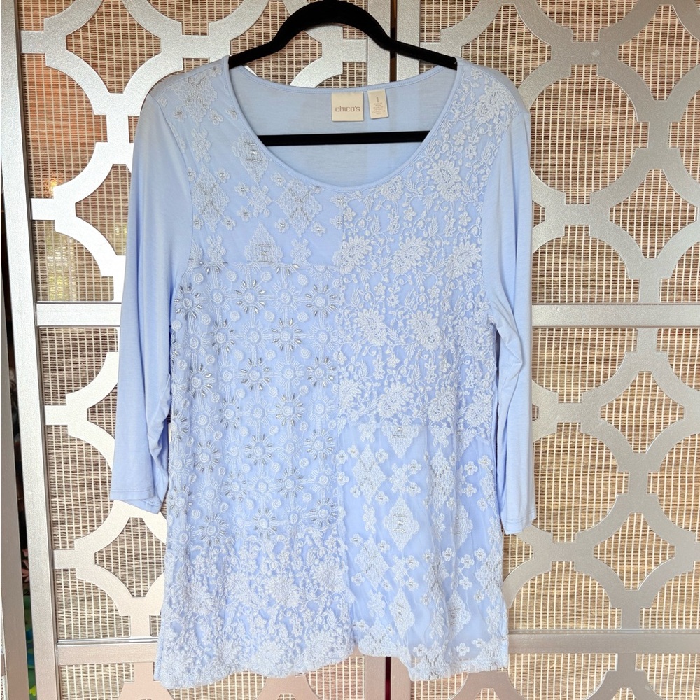 Chico's Light Blue Embroidered Women's Top